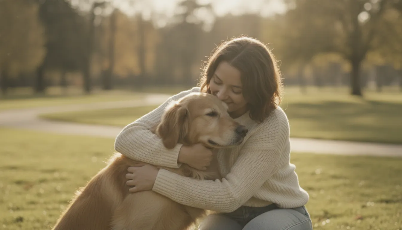 Una persona abraza a su perro en un momento de conexión serena